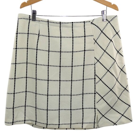 Cato Plus 16W White Ivory Black Windowpane Tweed Mini Skirt Lined Preppy Chic - Picture 2 of 7
